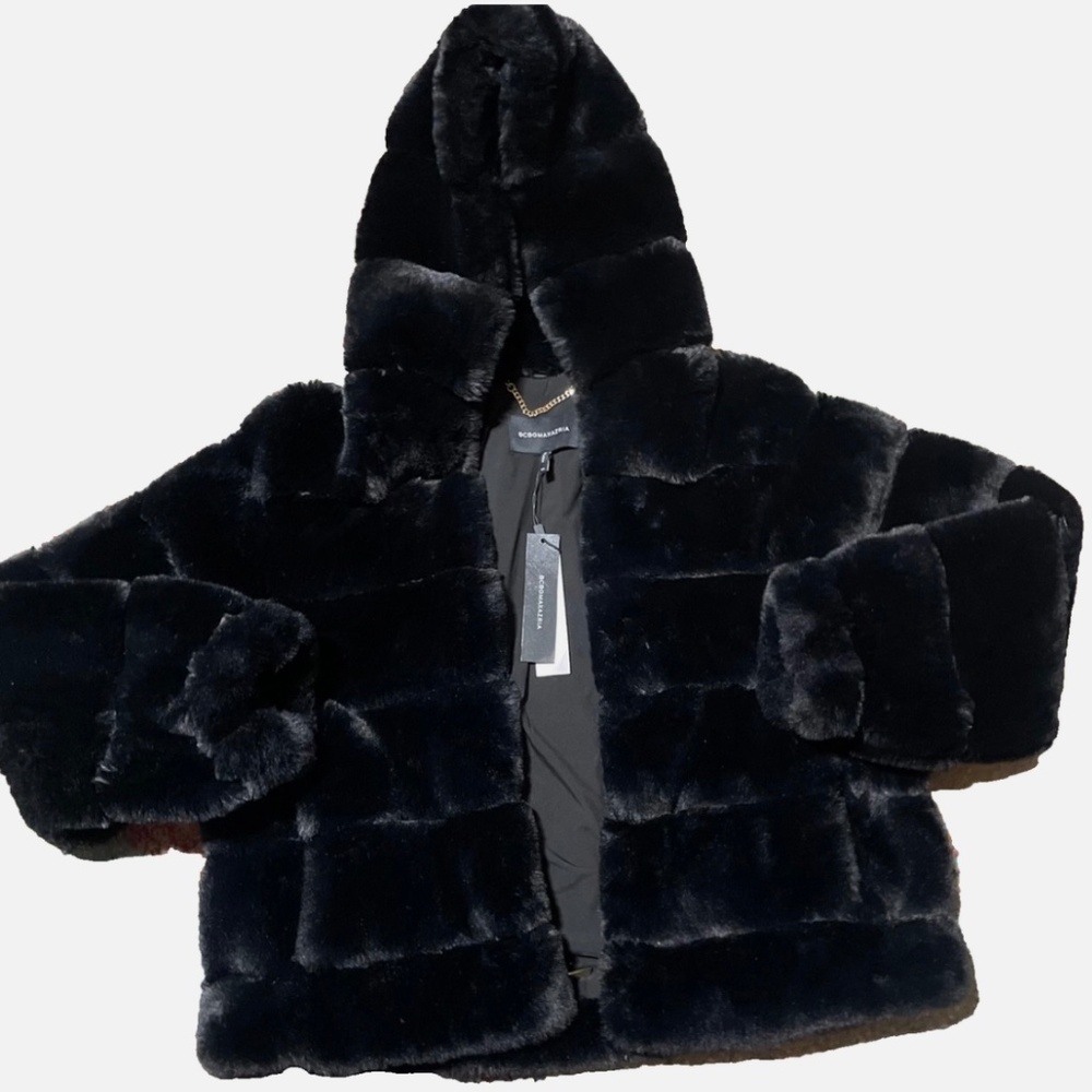 BcbgMaxazria Missy Grooved Faux Rabbit Fur Jacket  Size XL